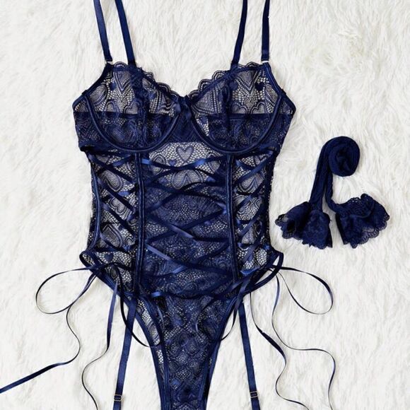 Sexy Floral Lace Underwire Teddy Bodysuit Lingerie - Picture 6 of 8